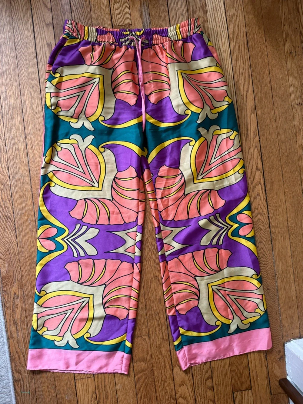 Zara Multicolor Floral Wide-Leg Pants - Size Large